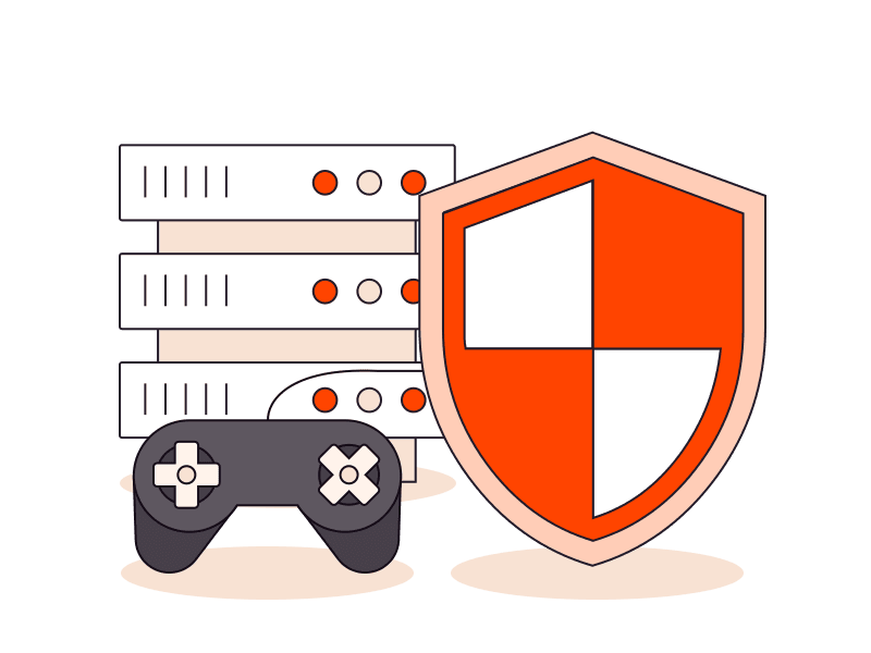 Server infrastructure and a game controller behind a protective shield
